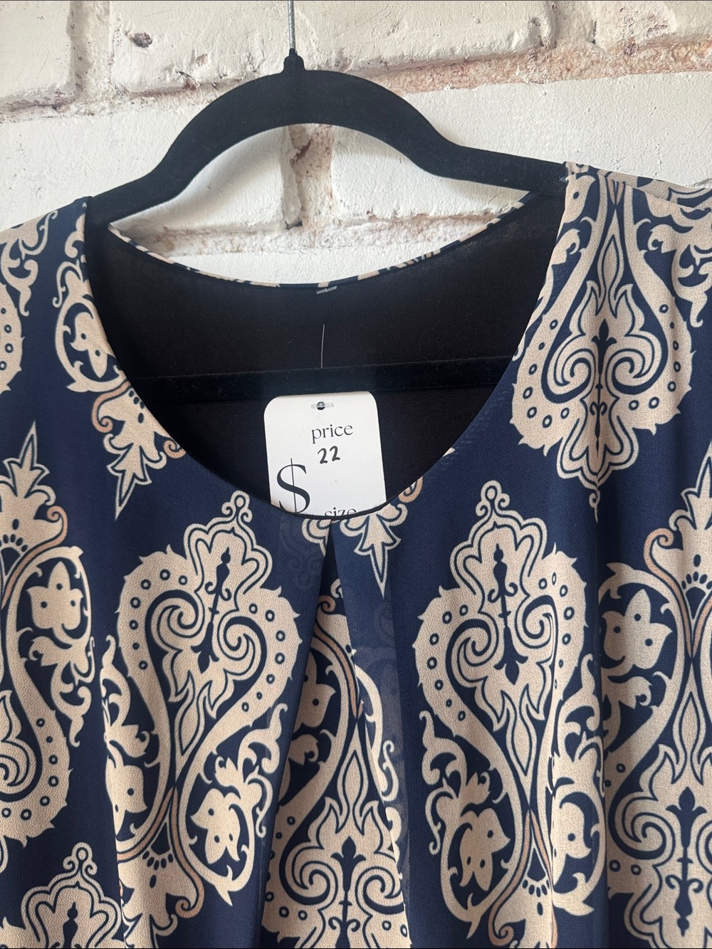 Women's Black Paisley Print Shift Dress with Cream Accents tunic style - Picture 2 of 5